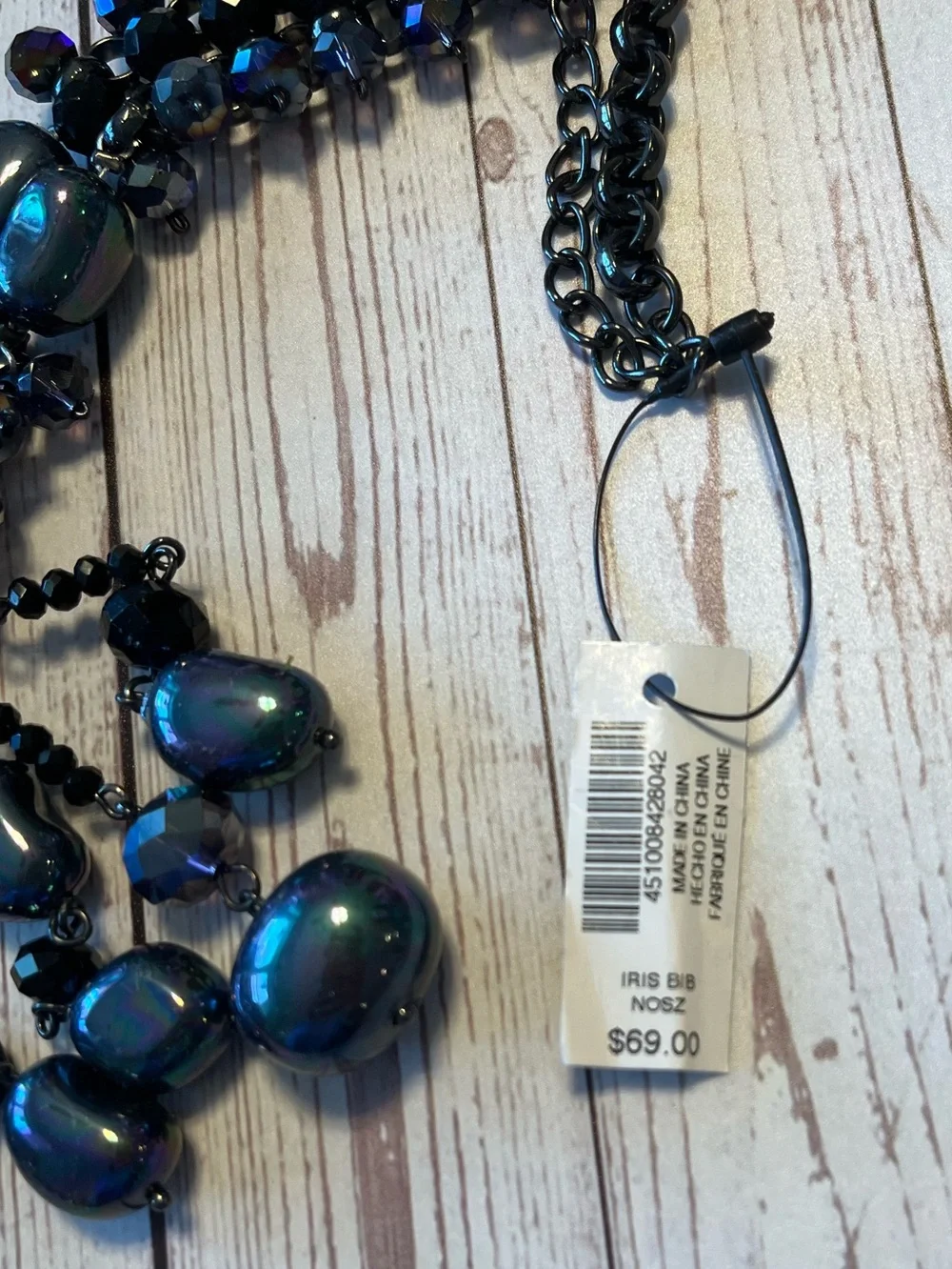Chico's Iridescent Black Bead Grunge Gothic Fringe Necklace